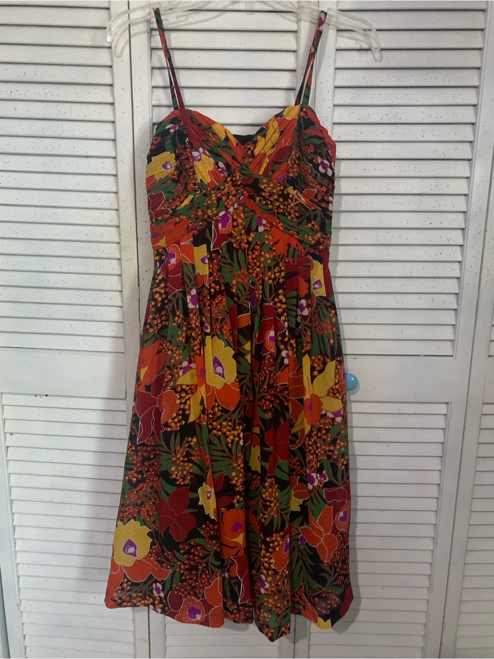 H&M Tropical Floral Midi Sun Dress in Orange, Yellow, Green, Red